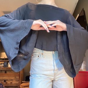 Free People Black Sheer Bell Sleeve Top